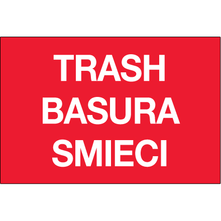 2 x 3" Red Rectangle "Trash/Basura/Smieci"